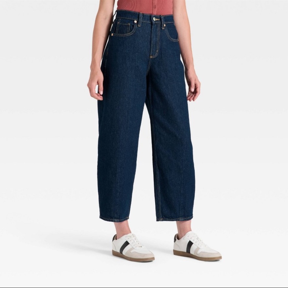 Universal Thread Women High-Rise Easy Barrel Ankle Jeans Dark Wash 0, 2 or 6S - Picture 1 of 14